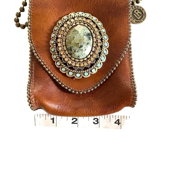 Leatherock  Semi Precious Stone Leather Crossbody Swarovski Elements Brown HE31 - Picture 13 of 16
